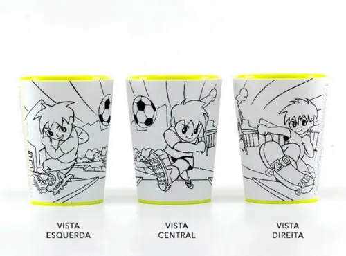 Kit Copo para Colorir Futebol+ Giz de Cera + Saquinho + Fita