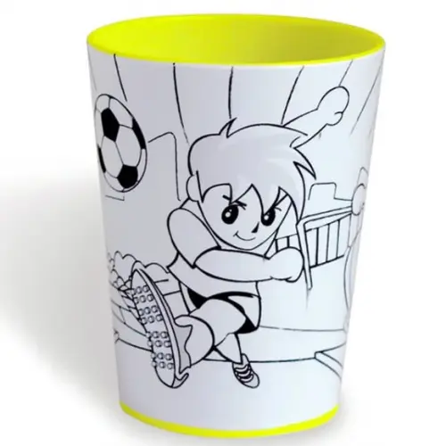 Kit Copo para Colorir Futebol+ Giz de Cera + Saquinho + Fita