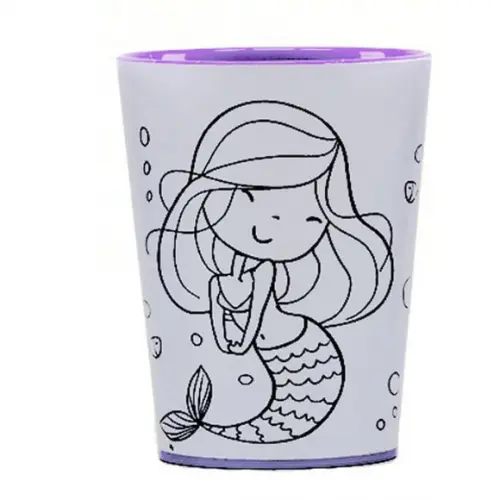 Kit Copo para Colorir Sereia + Giz de Cera + Saquinho + Fita