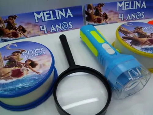 Kit Copo Retrátil + Lanterna + Lupa Tema Moana