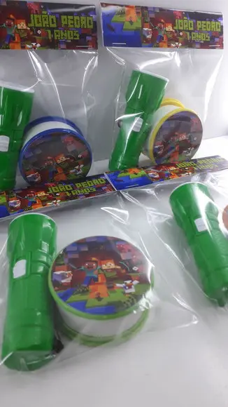 Kit Copo Retrátil + Lanterna Personalizado Minecraft