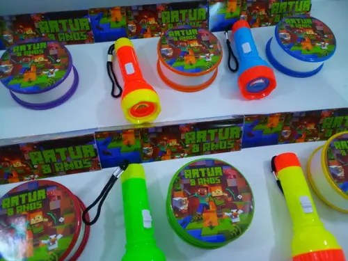 Kit Copo Retrátil + Lanterna Personalizado Minecraft