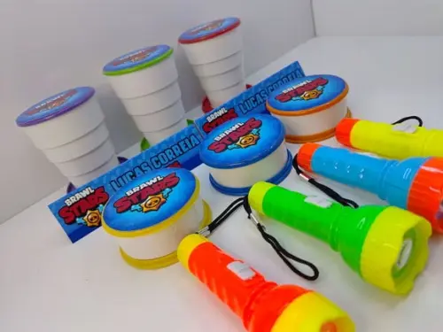 Kit Copo Retrátil + Lanterna Tema Brawl Stars