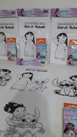 Kit de Desenhos para Colorir com Giz de Cera Lilo e Stitch