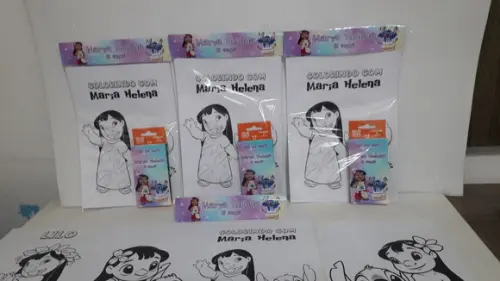 Kit de Desenhos para Colorir com Giz de Cera Lilo e Stitch