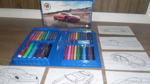 Kit de Pintura Estojo 48 Peças com Desenhos p/ Colorir
