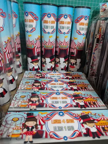 Kit Domino + Pega Vareta Tema Circo Menina e Menino