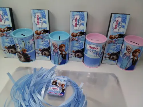 Kit Domino e Cofre de Papelao Personalizados Frozen