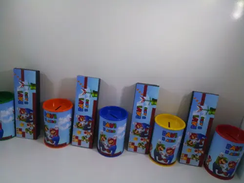 Kit Domino e Cofre de Papelao Personalizados Mário