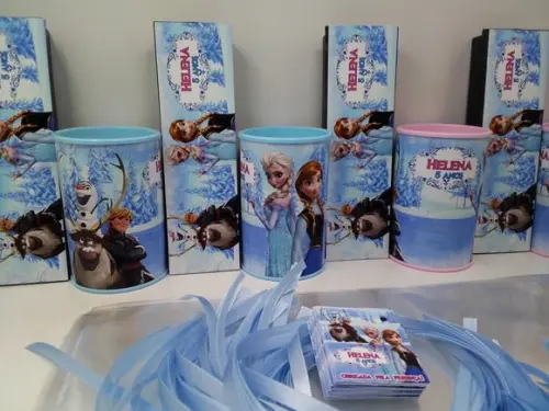 Kit Domino e Cofre de Papelao Personalizados Frozen