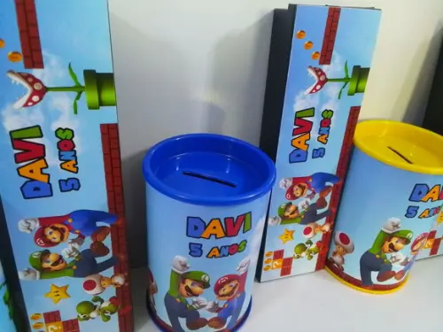 Kit Domino e Cofre de Papelao Personalizados Mário