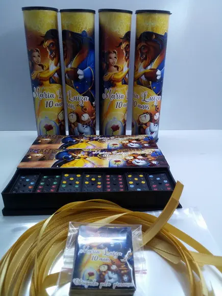 Kit Domino e Pega Varetas Tema Bela e a Fera