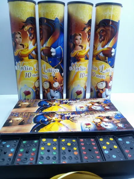Kit Domino e Pega Varetas Tema Bela e a Fera