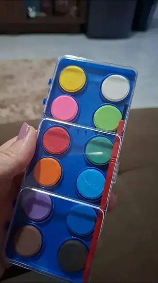Kit Estojo Tinta Aquarela 12 Cores Pincel 16cm + 6 Desenhos