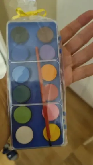 Kit Estojo Tinta Aquarela 12 Cores Pincel 16cm + 6 Desenhos