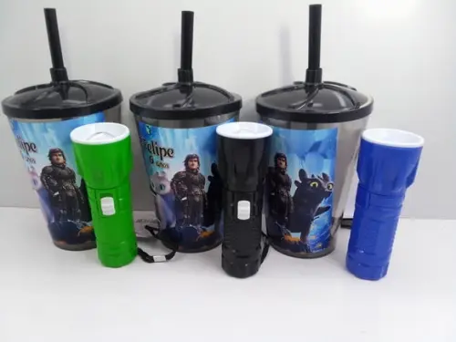 Kit Lanterna + Copo Acrílico Infantil com Canudo 300ml