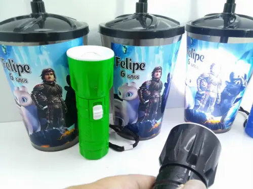 Kit Lanterna + Copo Acrílico Infantil com Canudo 300ml