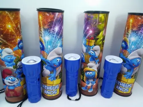 Kit Lanterna + Pega Vareta Personalizado Tema Smurfs