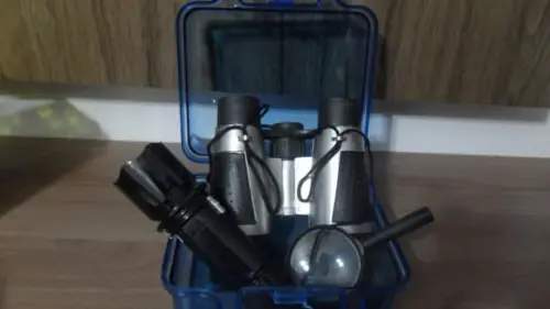 Kit Maletinha Acrílica +binóculo Prata + Lupa + Lanterna