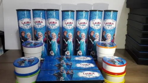 Kit Pega Varetas + Domino + Copo Retratil Frozen