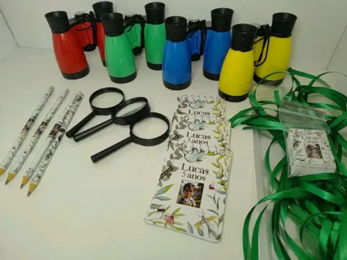 Kit Personalizado Binoculo + Bloquinho + Lápis + Lupa