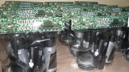 Kit Personalizado Binoculo Prata + Lanterna + Lupa
