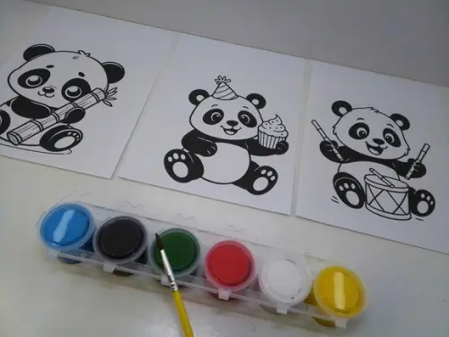 Kit Pintura Tinta Guache 6 Cores + Pincel + 6 Desenhos