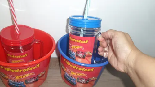 Kit Pipoca Balde+caneca Tampa e Canudo Listras Personalizado