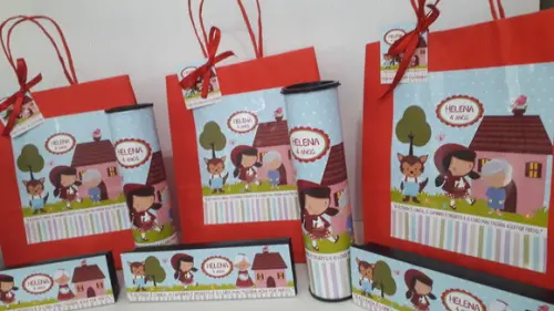 Kit Sacolinha + Domino + Pega Varetas Tema Chapeuzinho