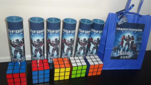 Kit Sacolinha + Cubo Magico + Pega Varetas Tema Transformers