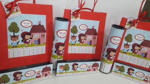 Kit Sacolinha + Domino + Pega Varetas Tema Chapeuzinho