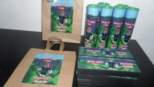 Kit Sacolinha + Domino + Pega Varetas Tema Minecraft