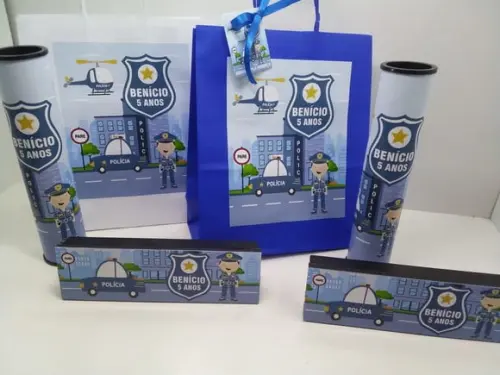 Kit Sacolinha + Domino + Pega Varetas Tema Policial