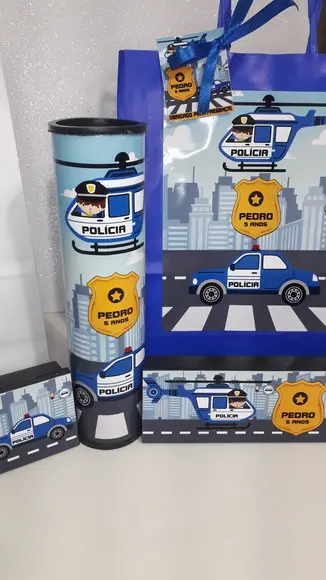 Kit Sacolinha + Domino + Pega Varetas Tema Policial