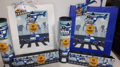 Kit Sacolinha + Domino + Pega Varetas Tema Policial