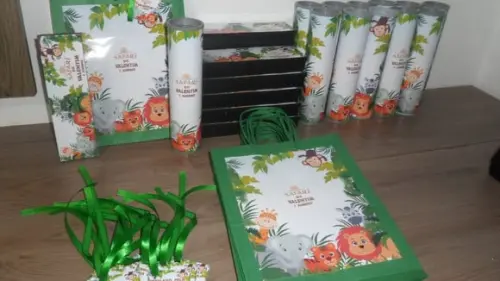 Kit Sacolinha + Domino + Pega Varetas Tema Safari