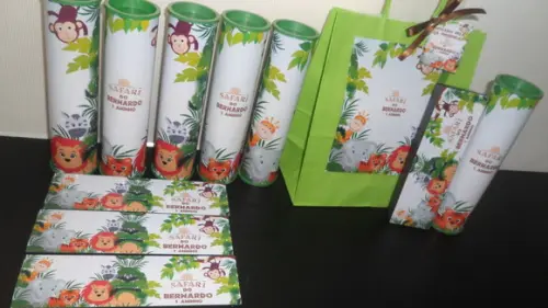 Kit Sacolinha + Domino + Pega Varetas Tema Safari