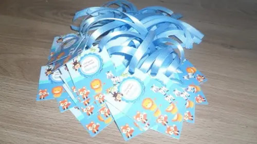 Tags com Fita Cetim e Saquinho Personalizado Qualquer Tema