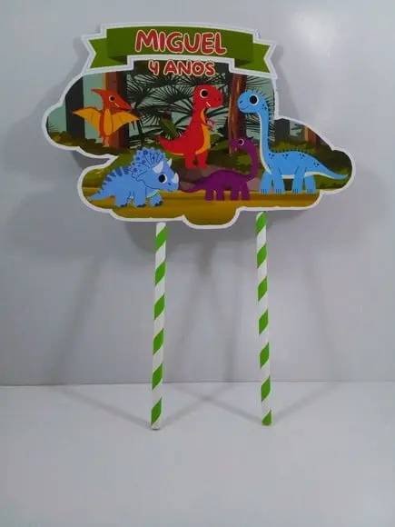 Topo de Bolo Personalizado Tema Dinossauros
