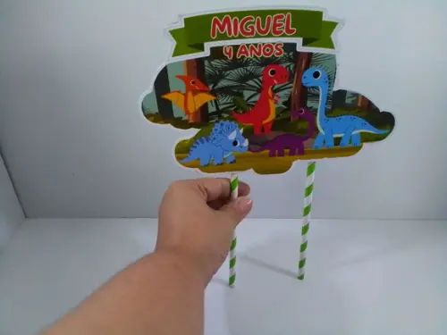 Topo de Bolo Personalizado Tema Dinossauros