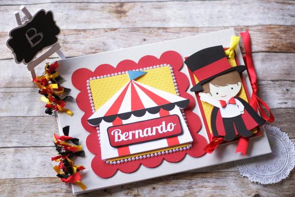 Livro de Assinaturas Circo em Scrapbook | Álbum Artesanal Person
