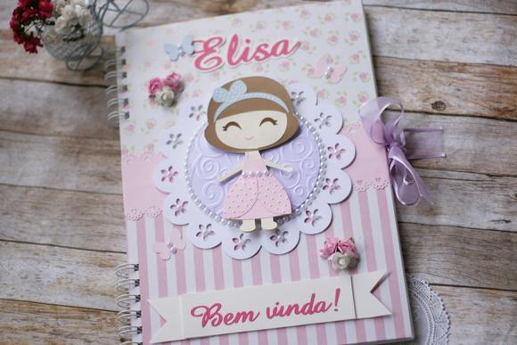 Livro de Assinaturas Boneca e Borboletas | Scrapbook Artesanal A4
