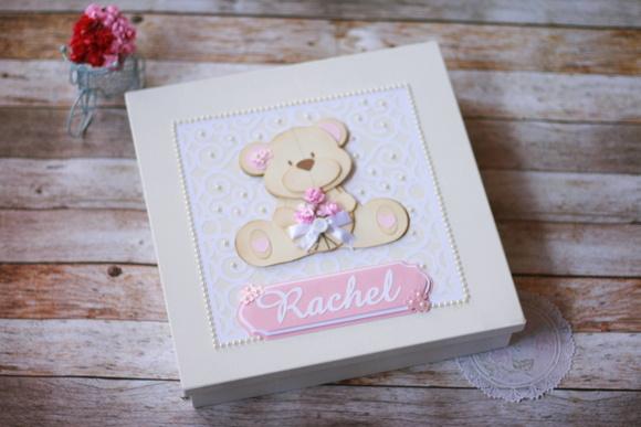 Livro Diário do Bebê Personalizado Ursinha Floral Scrapbook com