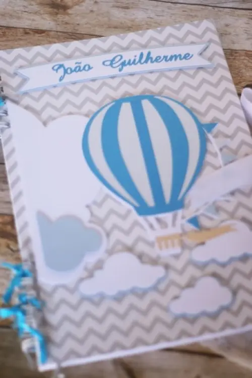 Livro de Assinaturas Balão para Chá de Bebê | Scrapbook Artesanal Personalizado A4