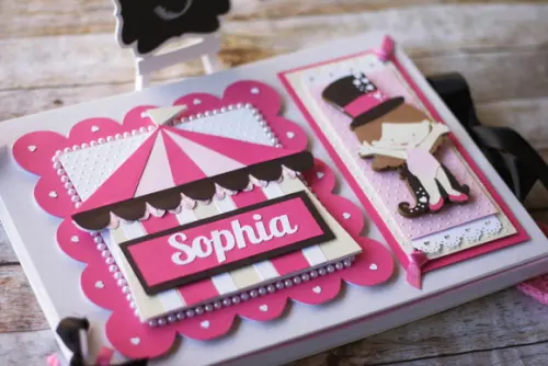 Livro de Assinaturas Circo Menina | Álbum Scrapbook Artesanal Pe