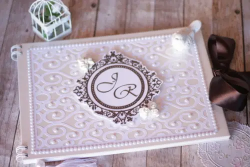 Livro de Mensagens para Casamento Branco e Marrom | Scrapbook Art