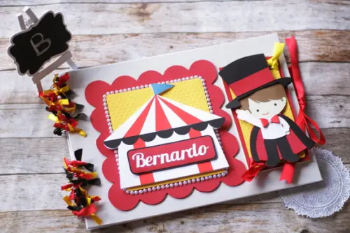 Livro de Assinaturas Circo em Scrapbook | Álbum Artesanal Person
