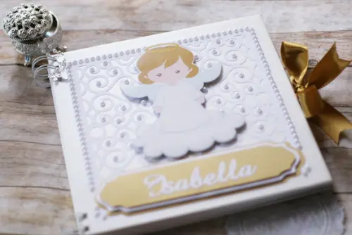 Livro de Assinaturas para Batizado com Detalhes Dourados | Scrapb