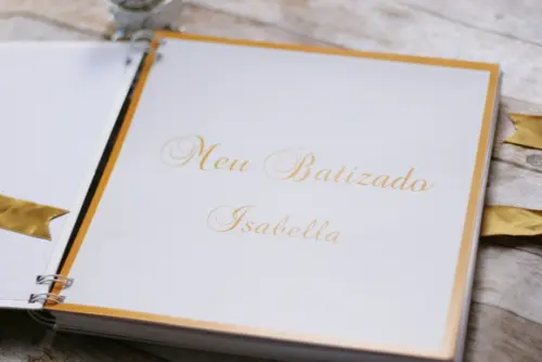 Livro de Assinaturas para Batizado com Detalhes Dourados | Scrapb