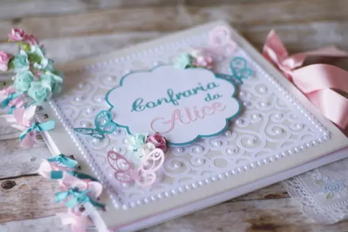 Livro de Assinaturas Artesanal 21x21 | Caderno de Mensagens em Scrapbook